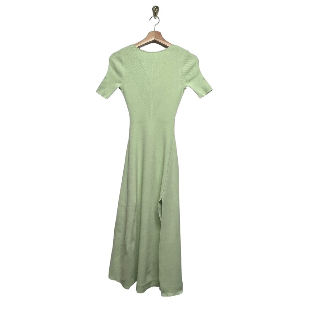 NWT MAJE Ruched Lace-Up Ribbed Stretch-Knitted Midi Dress Verts XS - Picture 8 of 14